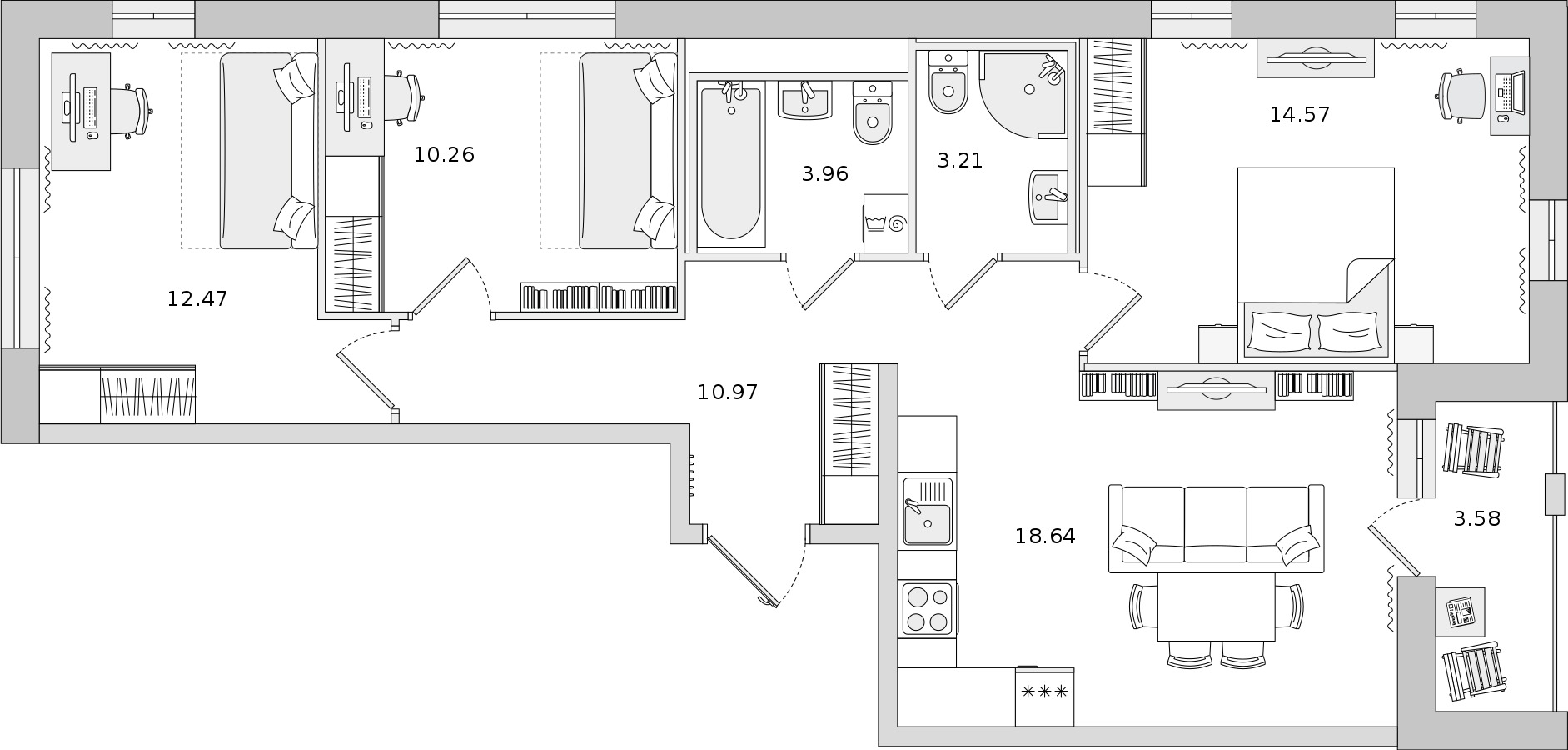 3-комнатная квартира 74.08 м², 6/13 эт., ЖК «Мурино Space»
